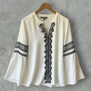 Market & Spruce White Blouse with Black Accents